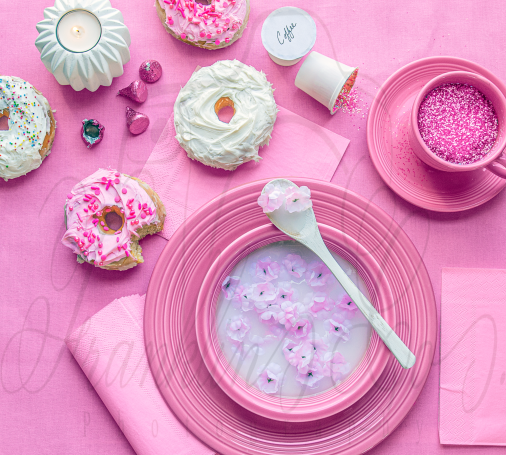 Pink Delight featuring, Donuts, Glitter, coffee and more